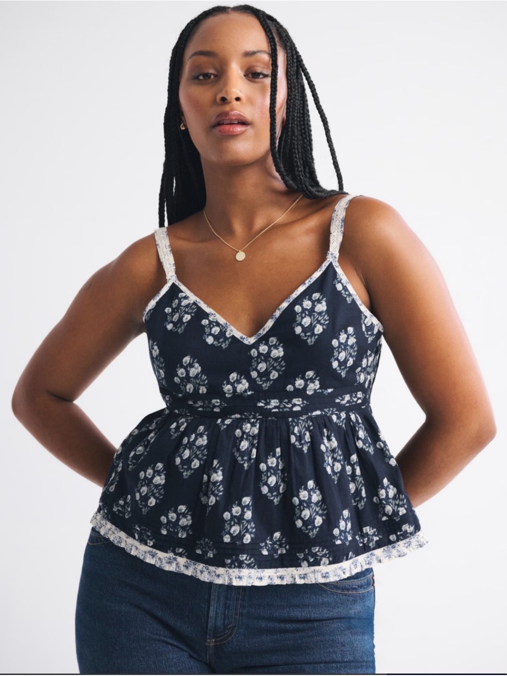 Abercrombie & Fitch Floral Peplum Camisole Top in Navy